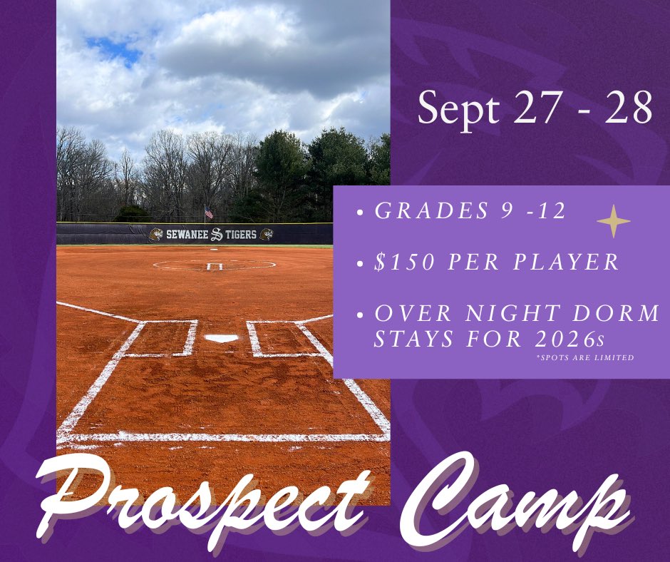 Sewanee Softball (@softballsewanee) on Twitter photo ๐ช๐๐๐ ๐
๐๐๐๐ ๐๐๐ ๐๐๐!!๐ฅ
As you are putting together your travel ball schedule be sure you add our camp to your calendar! Register here ๐ forms.gle/MC5hwbCHeAGYP5โฆ
Any questions email klbradle@sewanee.edu
#ysr | #weoverme ๐ช๐๐๐ ๐
๐๐๐๐ ๐๐๐ ๐๐๐!!๐ฅ
As you are putting together your travel ball schedule be sure you add our camp to your calendar! Register here ๐ forms.gle/MC5hwbCHeAGYP5โฆ
Any questions email klbradle@sewanee.edu
#ysr | #weoverme