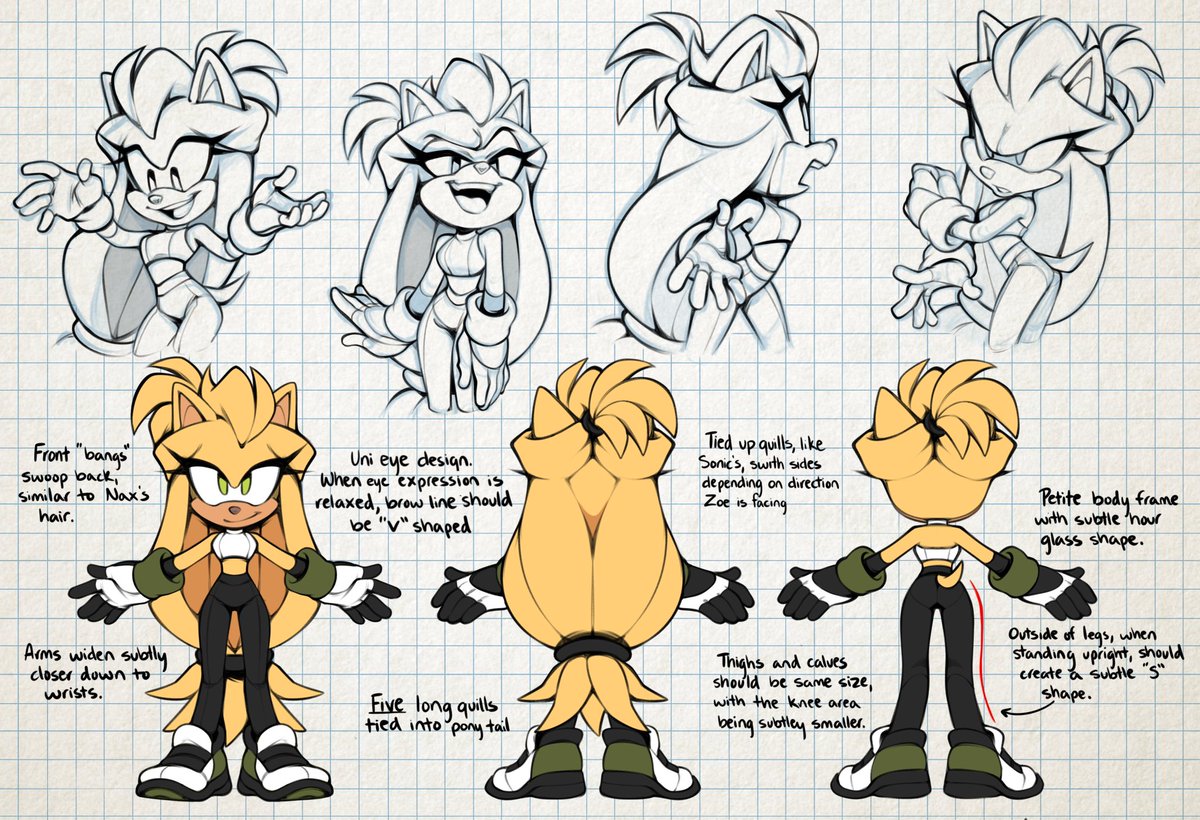Zoe/Z ref finished!  Finally settled on a design I think wont be too painful to animate with. 

Also yes she has had a name change for story purposes.  Plus her old name, i realize in hindsight, was too close to Marias XD

#sonicfuturerewrite