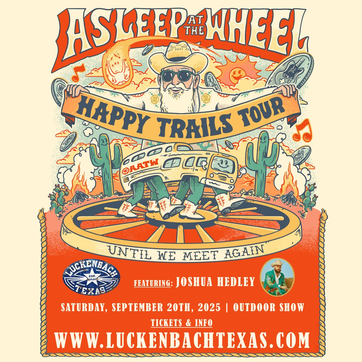 ON SALE NOW: bit.ly/433T0co | Returning to Luckenbach will be the legendary Asleep at the Wheel on Sept. 20th, 2025, featuring Joshua Hedley!
#LuckenbachTexas #EverybodysSomebody