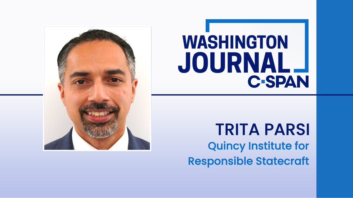 Washington Journal (@cspanwj) on Twitter photo THURS| Quincy Institute's Trita Parsi (<a href="/tparsi/">Trita Parsi</a>) discusses the latest on U.S.- Iran nuclear talks and U.S. efforts to reach a ceasefire in the Israel-Hamas conflict.
Watch live at 9:15am ET! THURS| Quincy Institute's Trita Parsi (<a href="/tparsi/">Trita Parsi</a>) discusses the latest on U.S.- Iran nuclear talks and U.S. efforts to reach a ceasefire in the Israel-Hamas conflict.
Watch live at 9:15am ET!