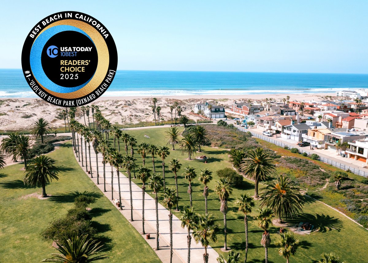 VisitOxnardCA's tweet photo. 🌊 We did it again! For the 3rd year in a row, 'olołkoy Beach Park has been named Best Beach in California by USA TODAY 10Best Readers’ Choice Awards! 🏖️✨
🙏 Thank you to everyone who voted and continues to support Oxnard. ⭐
#VisitOxnard #VisitCa https://t.co/adt9lTuhQ2
