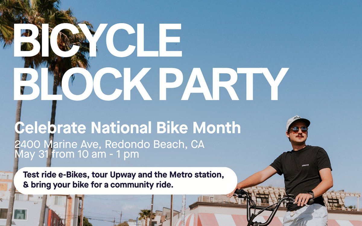 Upway Los Angeles is hosting a bicycle block party in Redondo Beach on Saturday, May 31, 10 a.m. to 1 p.m.

abc7.la/3Z13Pti