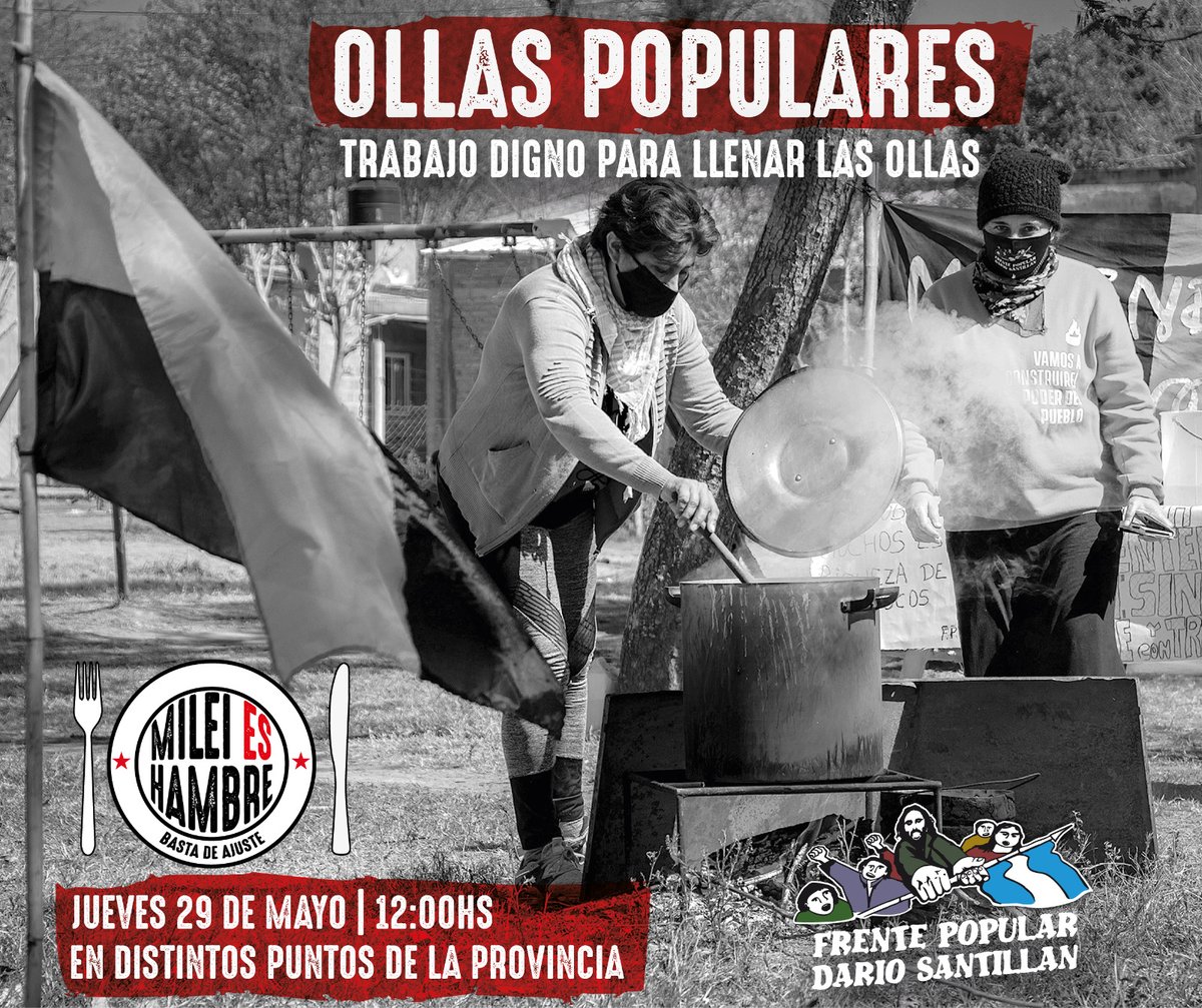 #29mayo #Tucuman 

¡Este Jueves, las Ollas Populares de Tucumán se levantan por la Vida Digna!
🗣️Nuestra consigna es clara:

📣 ¡TRABAJO DIGNO para llenar las Ollas!

Milei y FMI son vida precaria y hambre para pueblo. 

📣 Luchemos por Paz, Pan y Trabajo para todas las familias.