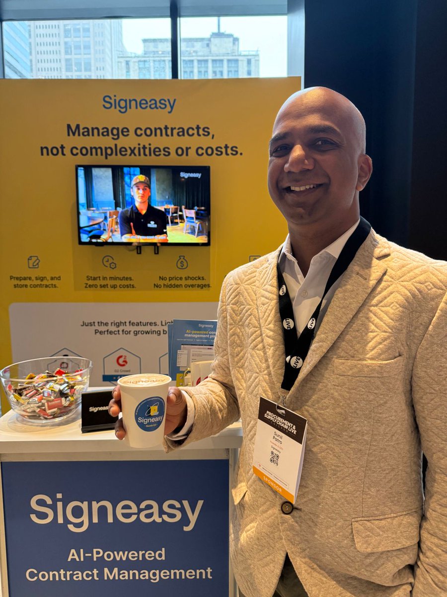 Signeasy (@getsigneasy) on Twitter photo That smile?
Fueled by great coffee — and even better conversations. ☕
Here’s Sunil Patro <a href="/spatro/">Sunil Patro</a>, our founder, at the Procurement & Supply Chain LIVE event — sharing how Signeasy helps businesses simplify contract workflows.
If you’re around, stop by our booth for a chat (and That smile?
Fueled by great coffee — and even better conversations. ☕
Here’s Sunil Patro <a href="/spatro/">Sunil Patro</a>, our founder, at the Procurement & Supply Chain LIVE event — sharing how Signeasy helps businesses simplify contract workflows.
If you’re around, stop by our booth for a chat (and