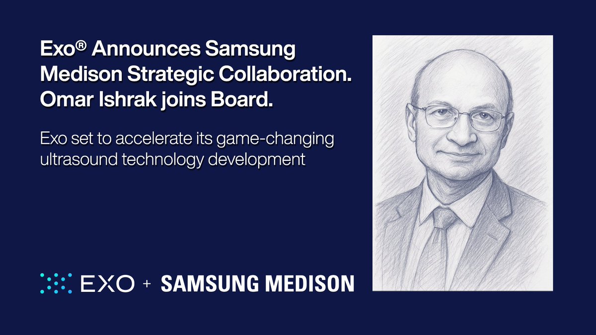 Proud to announce a new partnership and board member accelerating next-gen ultrasound.
• Exo 🤝 Samsung Medison: Advancing diagnostics and the clinical experience for patients and providers.
• ➕ Omar Ishrak joins as Chair of Strategy.
📰 Discover more: bit.ly/43fZuou
