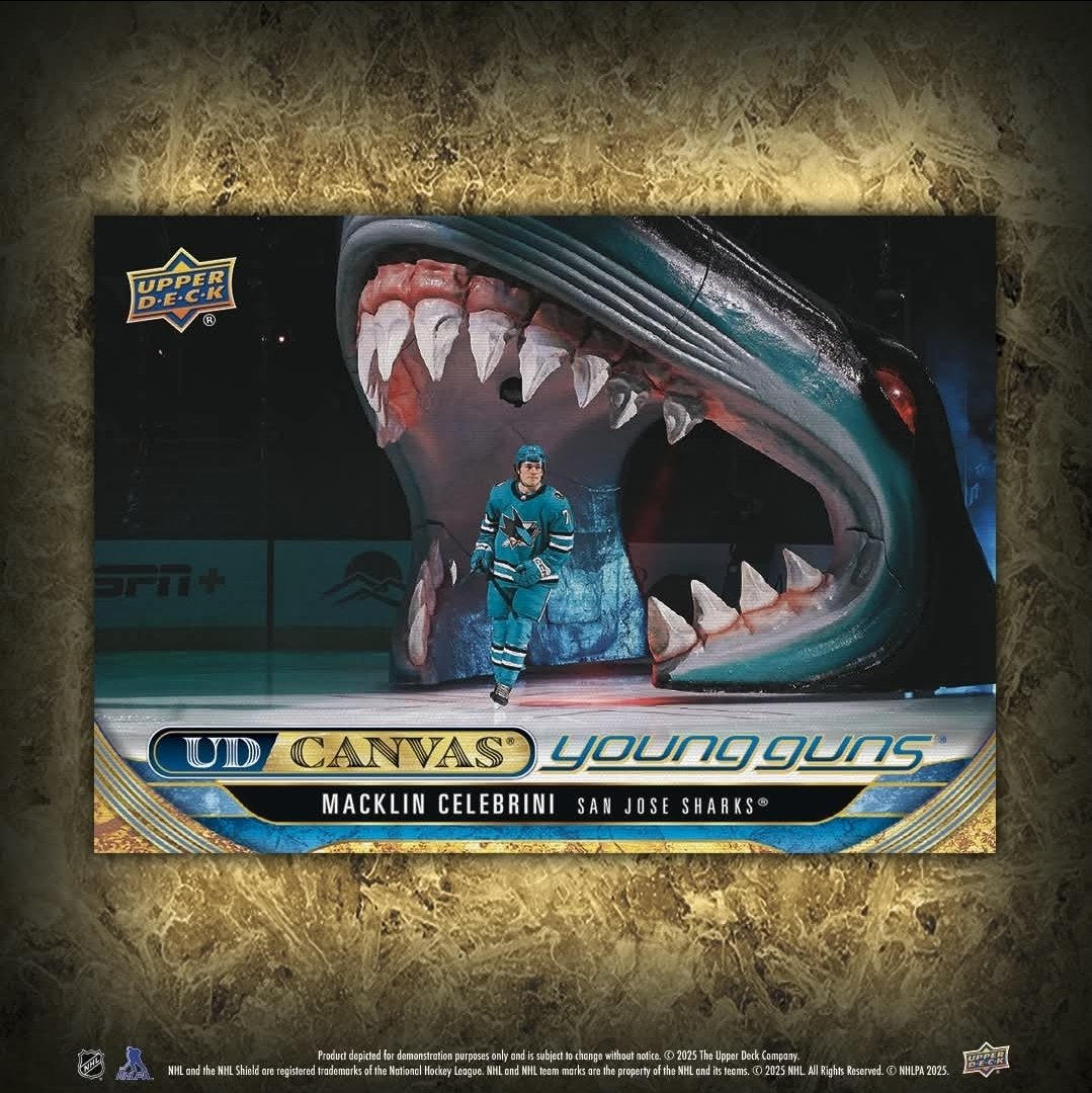 Sneak peek of Macklin Celebrini's Upper Deck  Young Guns Canvas 🔍

Care to grade it 1-10?  How do you not give it a 10?

Hunt for it tomorrow when 2024-25 UD Extended Series releases! 🔥

<a href="/UpperDeckSports/">Upper Deck</a> 
<a href="/UDHockeyCards/">UpperdeckHockey</a> 
#NHL 
#upperdeck
