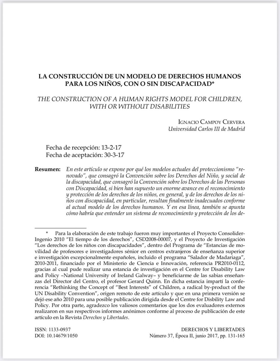 📘 #RevistaDerechosyLibertades Nº 37 (2017) <a href="/idhbc_uc3m/">Derechos Humanos (IDHPB)</a> <a href="/uc3m/">UC3M</a> <a href="/dykinsonlibros/">Librería - Editorial Dykinson 📚</a>

📣 Hoy en la sección #Artículos ✍🏼 “La construcción de un modelo de derechos humanos para los niños, con o sin discapacidad” de <a href="/IgnacioCampoy1/">Ignacio Campoy</a>

⬇️¡Léelo aquí!⬇️ #OpenAccess
🔗 hdl.handle.net/10016/27166