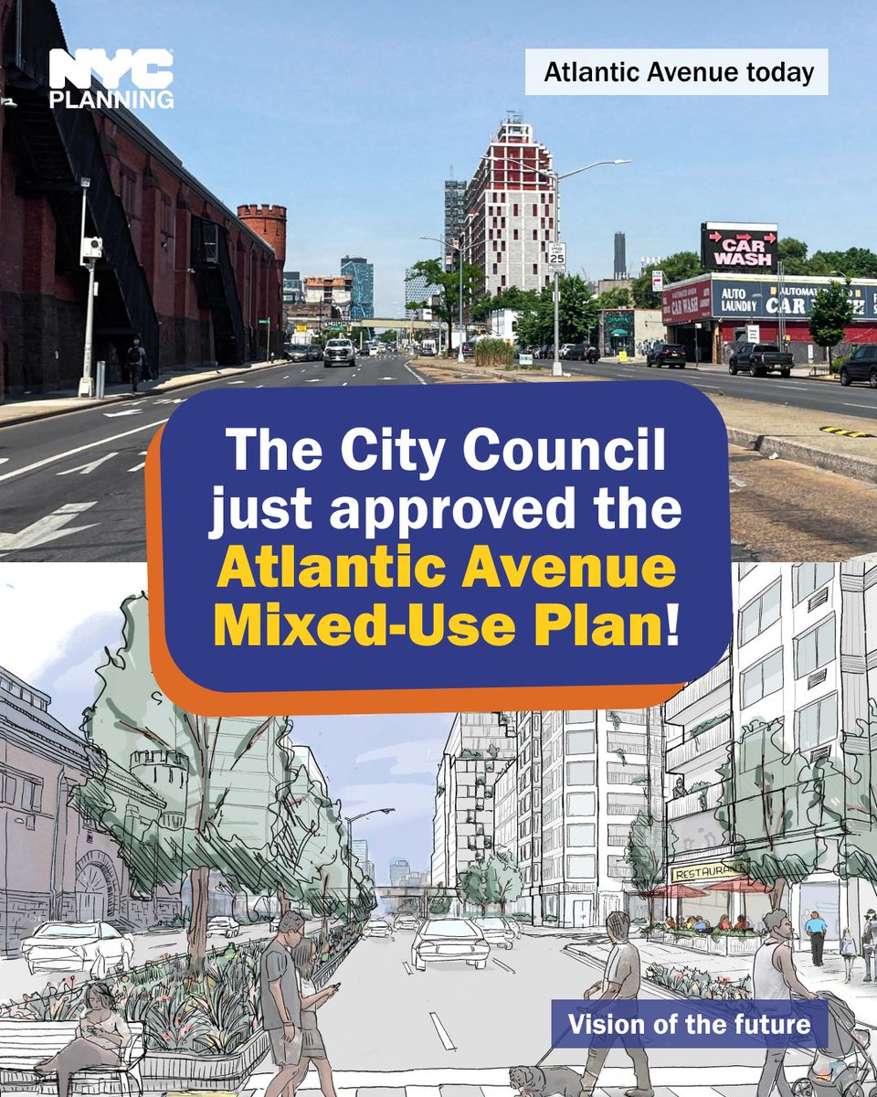 NYC Planning (@nycplanning) on Twitter photo A new chapter for Atlantic Avenue starts now!
<a href="/NYCCouncil/">New York City Council</a> just APPROVED the Atlantic Avenue Mixed-Use Plan.
That means a more vibrant, pedestrian-friendly corridor in Bed-Stuy and Crown Heights with 4,600 new homes and 2,800 jobs 🎉 A new chapter for Atlantic Avenue starts now!
<a href="/NYCCouncil/">New York City Council</a> just APPROVED the Atlantic Avenue Mixed-Use Plan.
That means a more vibrant, pedestrian-friendly corridor in Bed-Stuy and Crown Heights with 4,600 new homes and 2,800 jobs 🎉