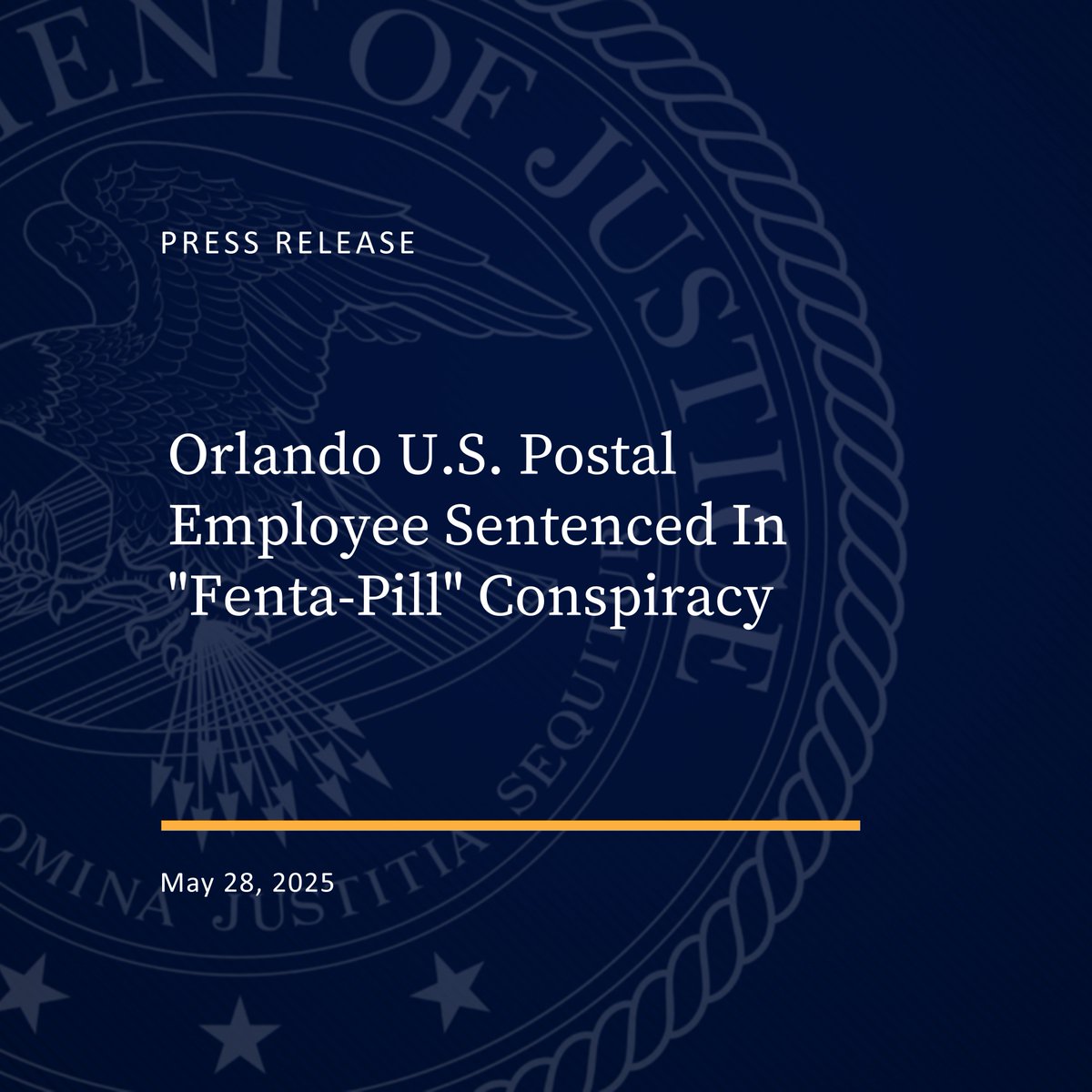 USAO Middle Florida (@usao_mdfl) on Twitter photo Orlando U.S. Postal employee sentenced in “fenta-pill” conspiracy. #OCDETF <a href="/DEAMIAMIDiv/">DEAMiami</a> <a href="/IRS_CI/">IRS Criminal Investigation</a> <a href="/OrlandoPolice/">Orlando Police</a>
justice.gov/usao-mdfl/pr/o… Orlando U.S. Postal employee sentenced in “fenta-pill” conspiracy. #OCDETF <a href="/DEAMIAMIDiv/">DEAMiami</a> <a href="/IRS_CI/">IRS Criminal Investigation</a> <a href="/OrlandoPolice/">Orlando Police</a>
justice.gov/usao-mdfl/pr/o…