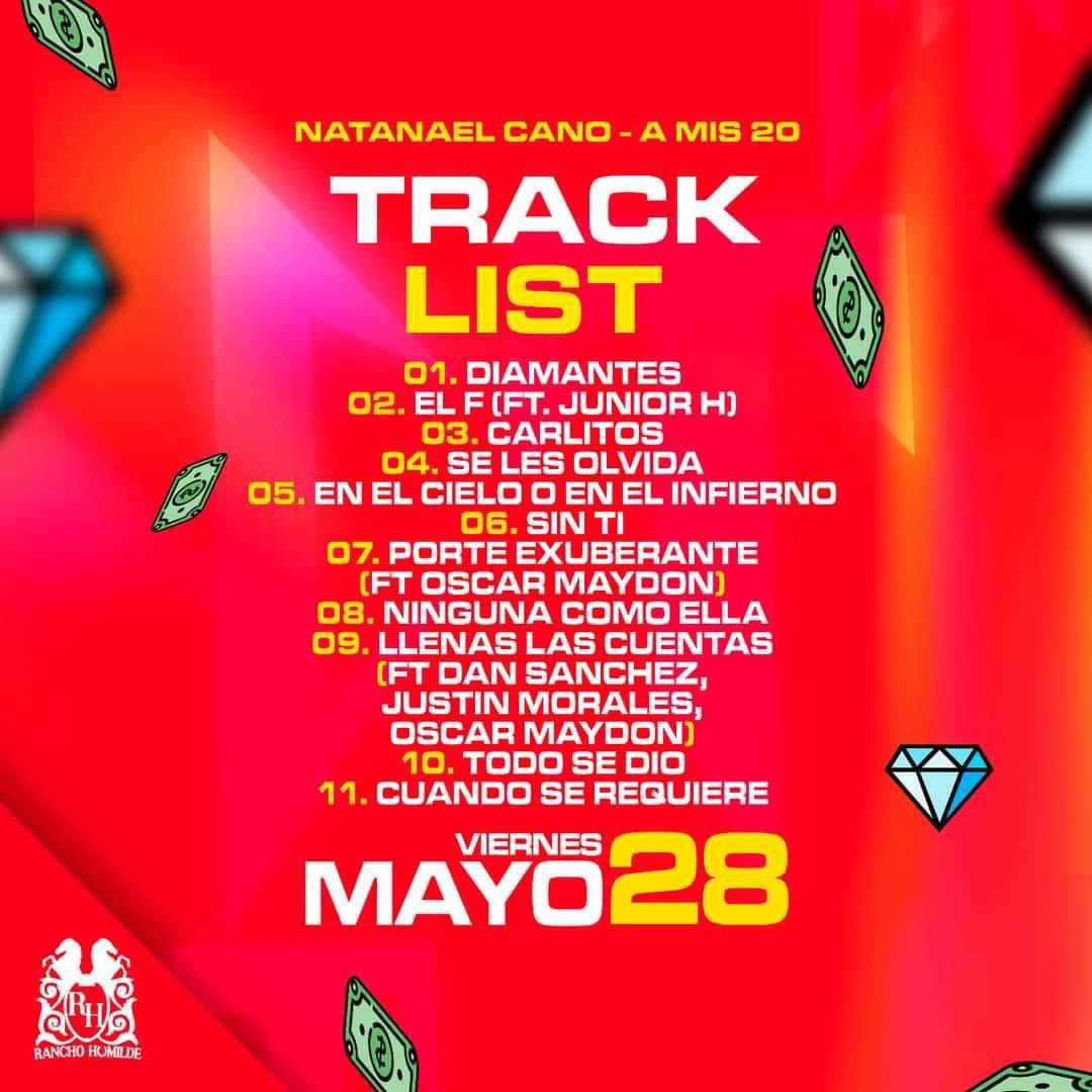 NatanaelCanoNew's tweet photo. Hace 4 años, el 28 de mayo del 2021, Natanael Cano estrenaba su álbum “A Mis 20” con 11 canciones, siendo para muchos de sus seguidores su mejor álbum.

¿Cuál es tu canción favorita del álbum? 👇 https://t.co/gg1tfjFmCJ