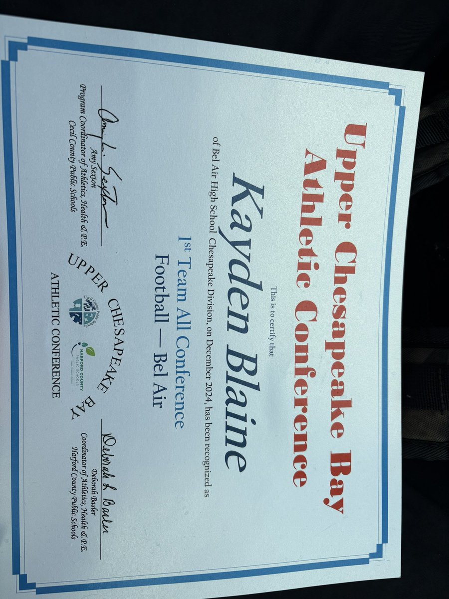 KaydenBlaine08 (@kaydenb364611) on Twitter photo blessed to be named 1st team all conference
<a href="/BAHS_Football/">Bel Air High School Football</a> <a href="/BAHSCoachSiegel/">Coach Siegel</a> <a href="/BACoachPickett/">Julian Pickett</a> <a href="/BAHSMeixsell/">Coach Meixsell</a> blessed to be named 1st team all conference
<a href="/BAHS_Football/">Bel Air High School Football</a> <a href="/BAHSCoachSiegel/">Coach Siegel</a> <a href="/BACoachPickett/">Julian Pickett</a> <a href="/BAHSMeixsell/">Coach Meixsell</a>