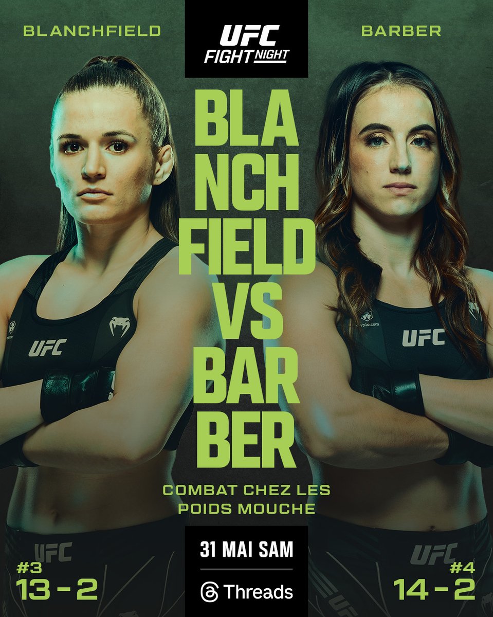 #UFC 🥊 | Erin Blanchfield et Maycee Barber, deux des jeunes stars les plus prometteuses de l’UFC, se rencontrent pour un combat qui s'annonce haut en couleur 😍 🔥

En direct dans la nuit de samedi à dimanche dès 03:00 sur #VOOSPORTWORLD 📺