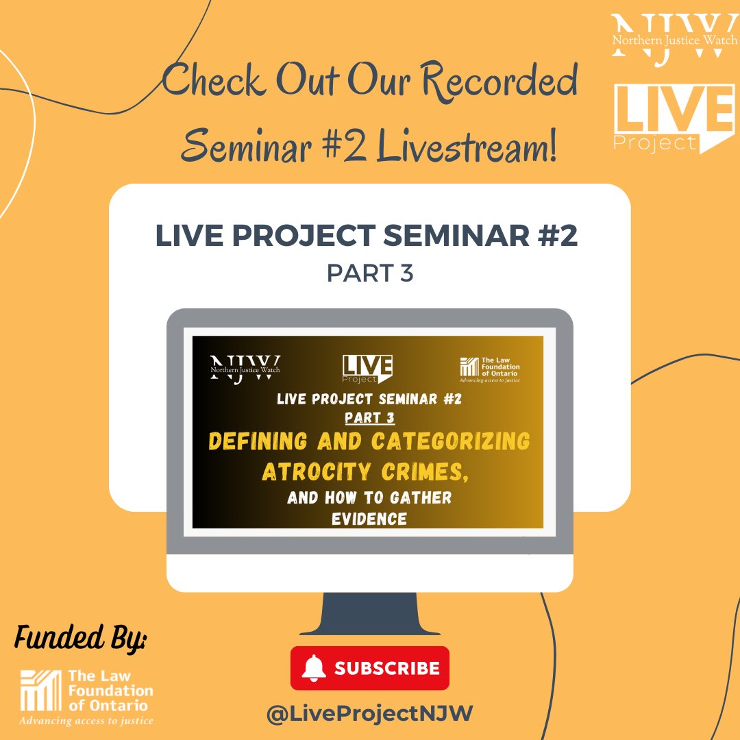 NJusticeWatch's tweet image. You can now watch the third part of the second LIVE Project seminar for free on YouTube! Don’t forget to subscribe!
Click here to watch: youtu.be/UMuWU-IhHxU?si…
#accesstojustice #legalontario #hazara #hizmet #tigrayan #uyghurs #yazidi #hizmetmovement #lawfoundationofontario…