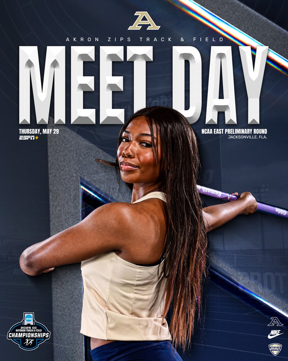 Akron Zips Track/CC (@zipstfcc) on Twitter photo πββοΈ MEET DAY πββοΈ <a href="/ZipsTFCC/">Akron Zips Track/CC</a> continues action at <a href="/NCAATrackField/">NCAA Track & Field</a> East Preliminary Round
#GoZips | #MakeTheClimb | <a href="/ZipsTFCC/">Akron Zips Track/CC</a> π¦
π
Thursday (May 29)
π All Day
πJacksonville, Fla.
π» Live Stats - tinyurl.com/27vpsg9r
πΊ Live Video - tinyurl.com/27exlmd2 πββοΈ MEET DAY πββοΈ <a href="/ZipsTFCC/">Akron Zips Track/CC</a> continues action at <a href="/NCAATrackField/">NCAA Track & Field</a> East Preliminary Round
#GoZips | #MakeTheClimb | <a href="/ZipsTFCC/">Akron Zips Track/CC</a> π¦
π
Thursday (May 29)
π All Day
πJacksonville, Fla.
π» Live Stats - tinyurl.com/27vpsg9r
πΊ Live Video - tinyurl.com/27exlmd2