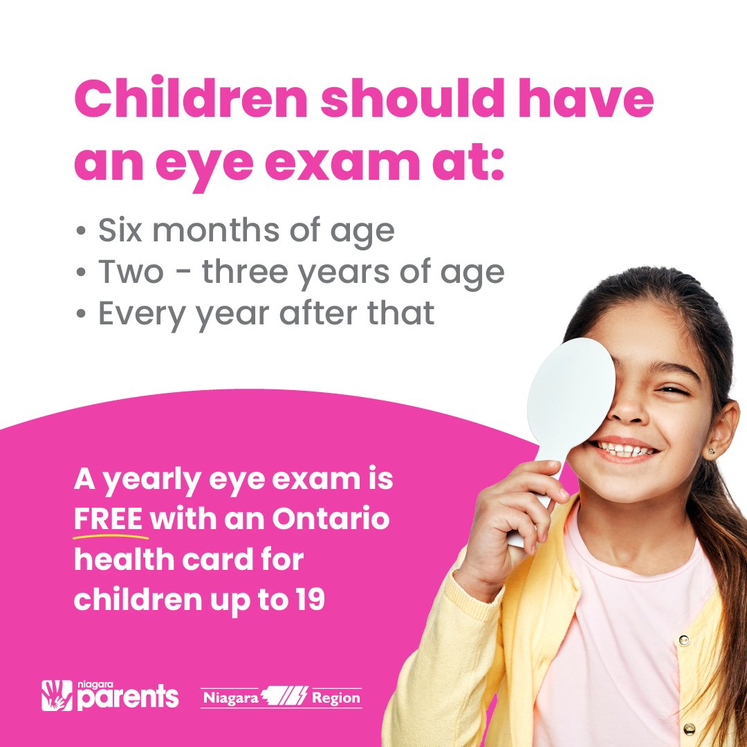 Children should have an eye exam at
✅Six months of age
✅Two- three years of age
✅Every year after that

Find an eye doctor near you optom.on.ca/find
