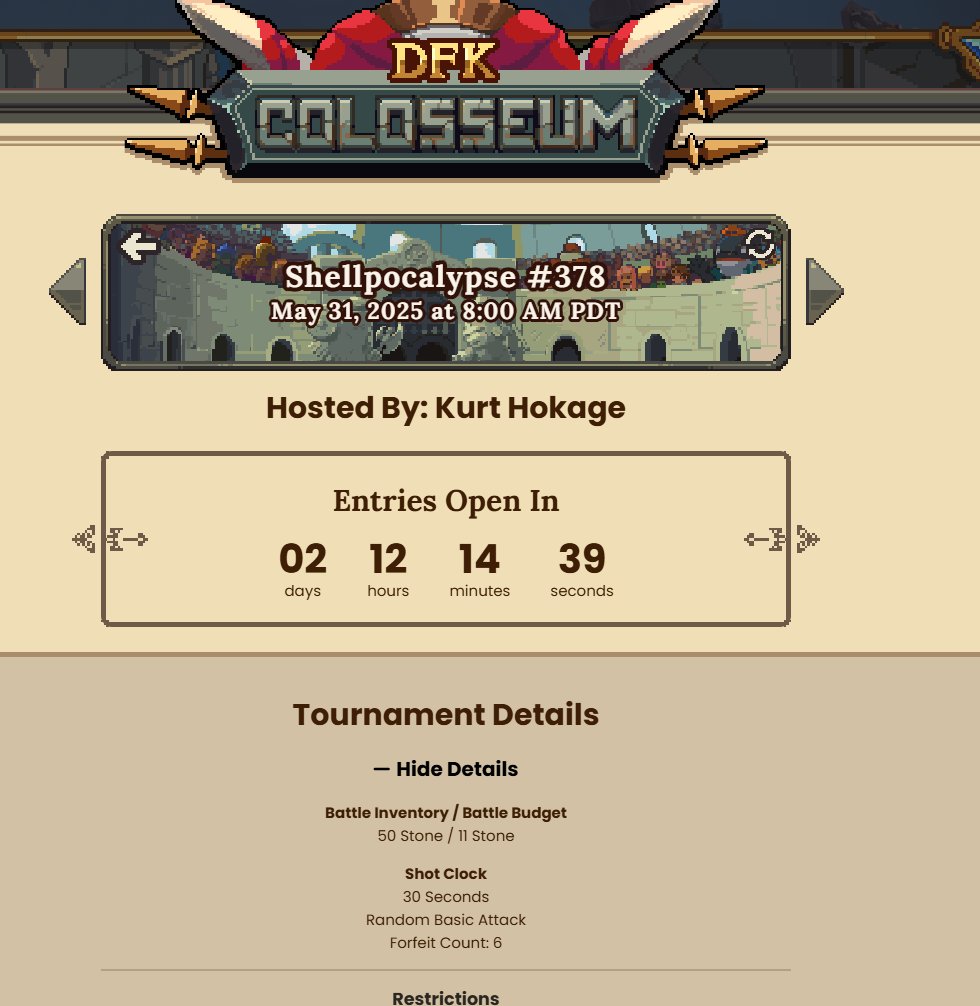 I am hosting my first <a href="/DeFiKingdoms/">DeFi Kingdoms 🔺🌿</a>  PVP tournament this weekend! come check out the prizes. You need a lv10 team of unique class heros.  Be sure to enroll early if you want to secure a spot! 

<a href="/YieldGuild/">Yield Guild Games</a> <a href="/WayfindersGG/">Wayfinders</a>  $jewel <a href="/MetisL2/">Metis🌿</a>