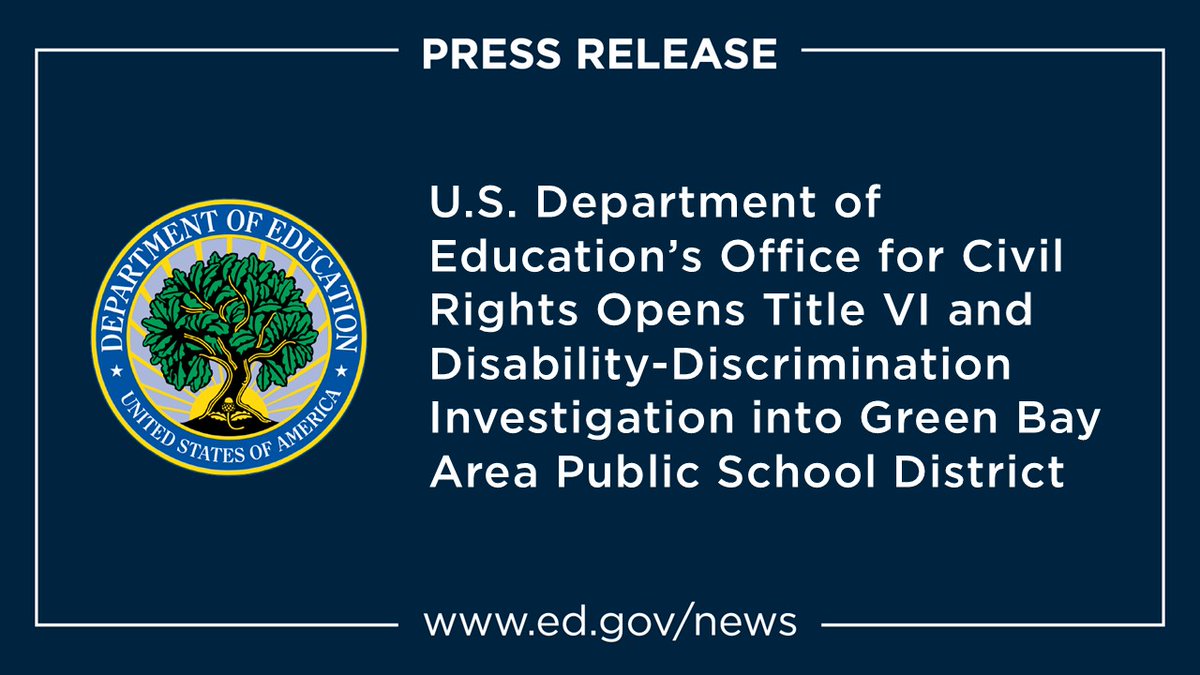 ED’s Office for Civil Rights has opened a Title VI &amp; disability-discrimination investigation into the Green Bay Area Public School District in Wisconsin, alleging the district prioritized special education services based on racial “priority groups.” ed.gov/about/news/pre…