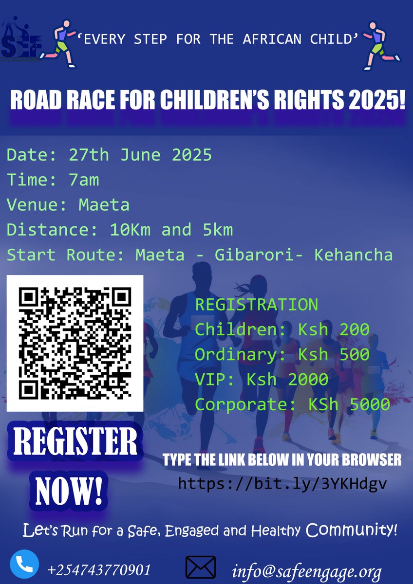 Don't forget to save the date! Mapema ndo best, register as early as now by clicking this link : bit.ly/3YKHdgv
#RunForACause #RoadRace  #Children's Rights