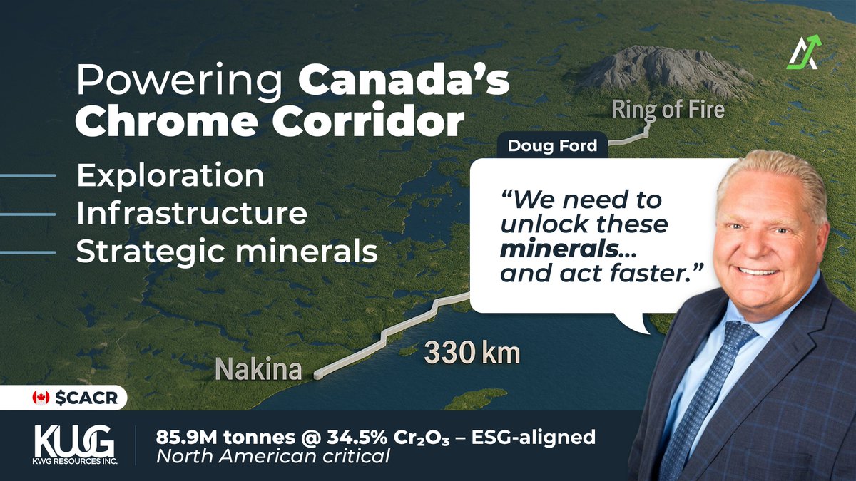 Premier Doug Ford: “We need to unlock these minerals… and act faster.”

⚡ Canada’s Chromite Power Play Is Taking Shape

<a href="/CanadaChrome/">The Canadian Chrome Company</a> CACR 🇨🇦 is laying the groundwork for a made-in-Canada critical mineral supply chain.

📍 330km corridor staked and assessed in Ontario’s Ring of