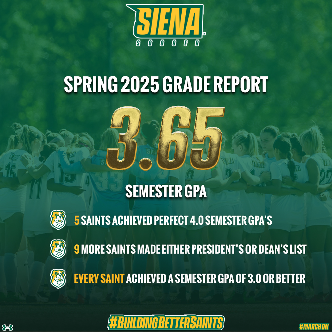 📚 Teamwork makes the dream work 💫

ALL of our #SienaSaints each achieved a 3.0 GPA or better this spring!

Great work, ladies 👏

#MarchOn x #BuildingBetterSaints