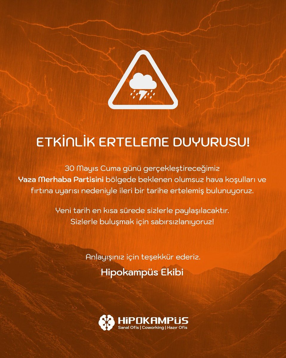 Etkinliğimizin yeni tarihi en kısa sürede sizlerle paylaşılacaktır. Sizlerle buluşmak için sabırsızlanıyoruz!

Anlayışınız için teşekkür ederiz.

Hipokampüs Ekibi 🧡

#hipokampüs #hipokampüscoworking #coworking #summerparty #hellosummer #duyuru