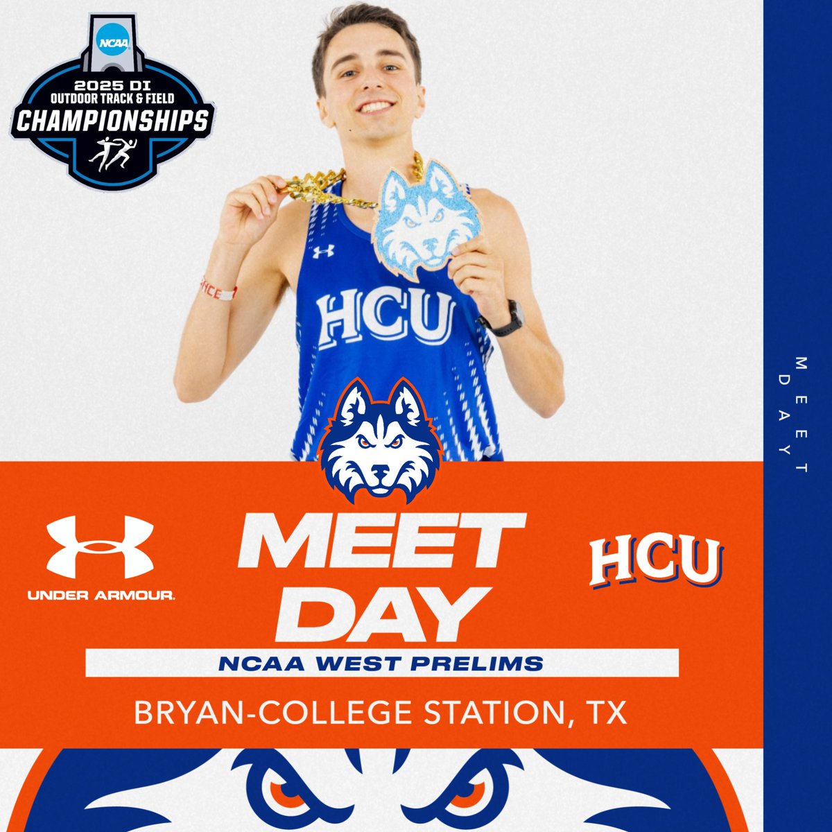 It's Meet Day! <a href="/huskytrackxc/">HCU Track & Field / Cross Country</a> is in Aggieland for the NCAA West Prelims with Edouard Lecrivain and Denzel Hinds running this evening!

📺 bit.ly/44XFsQR
📊 bit.ly/4jrYNNv

#DawgsUp