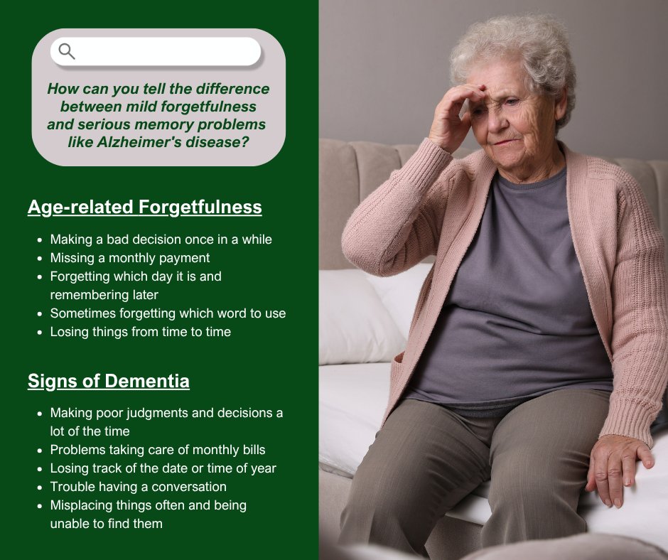 Rush Alzheimer's Disease Center (@rushalzheimers) on Twitter photo Alzheimer’s and related dementias are NOT a normal part of aging. Here are some things to look for when distinguishing between age-related forgetfulness and signs of dementia, according to <a href="/NIHAging/">The National Institute on Aging (NIA)</a>.
#CognitiveHealth #AlzheimersAwareness #AlzheimersandBrainAwarenessMonth Alzheimer’s and related dementias are NOT a normal part of aging. Here are some things to look for when distinguishing between age-related forgetfulness and signs of dementia, according to <a href="/NIHAging/">The National Institute on Aging (NIA)</a>.
#CognitiveHealth #AlzheimersAwareness #AlzheimersandBrainAwarenessMonth