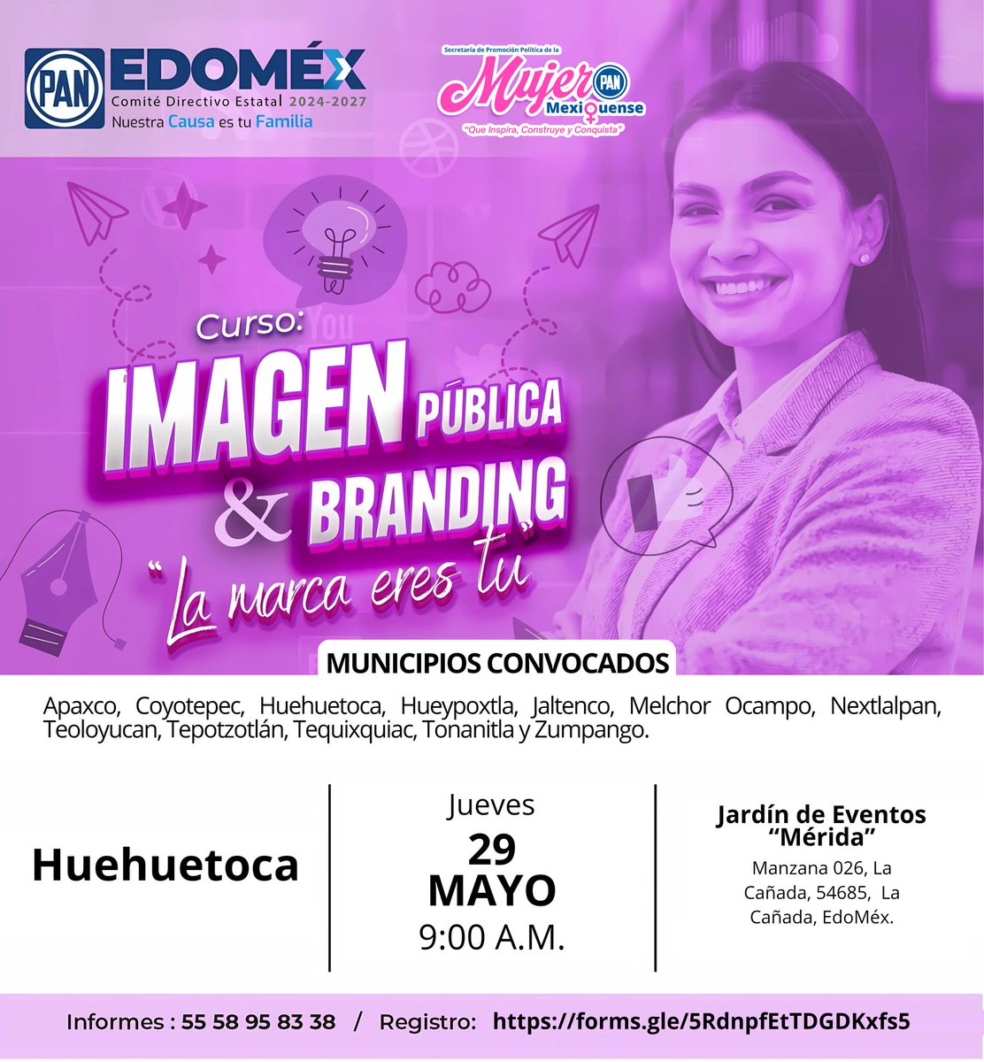 ¡Nos vemos mañana en el curso regional Imagen pública y branding "La marca eres tú", en #Huehuetoca. 

 📍maps.app.goo.gl/8xWQHm76Gwc2Bw…

 📞Informes al teléfono: 55 58 95 83 38

 📄Revisa la convocatoria completa en panedomex.org