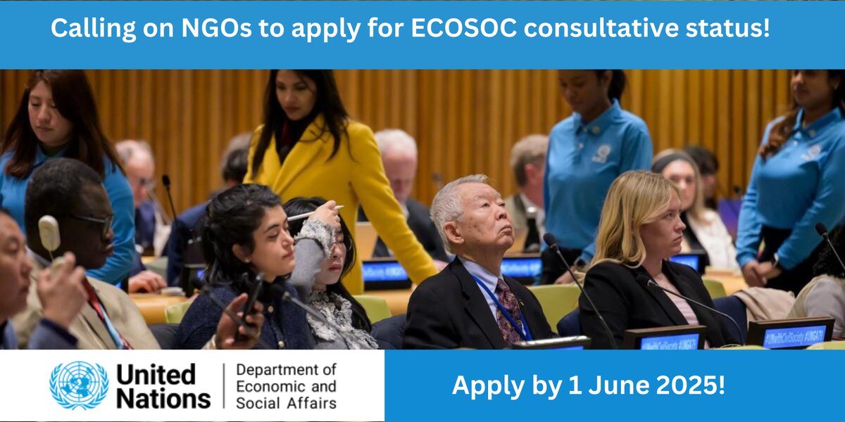 UN DESA (@undesa) on Twitter photo ⚠️ Deadline approaching!
Calling all NGOs and civil society to apply for <a href="/UNECOSOC/">UN ECOSOC President</a> Consultative Status to gain access to UN meetings and help shape global policies!
👉 Apply by 1 June: ecosoc.un.org/en/ngo/apply-f…
#SDGs #GlobalGoals ⚠️ Deadline approaching!
Calling all NGOs and civil society to apply for <a href="/UNECOSOC/">UN ECOSOC President</a> Consultative Status to gain access to UN meetings and help shape global policies!
👉 Apply by 1 June: ecosoc.un.org/en/ngo/apply-f…
#SDGs #GlobalGoals
