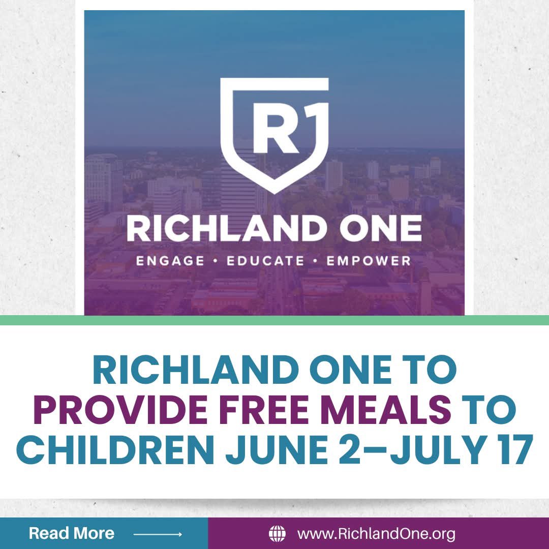 Richland One will provide free meals to any child age 18 or younger, regardless of their school district attendance zone, through the federally-funded Summer Break Café Food Service Program.

Details ➡ richlandone.org/details/~board… 

#TeamOne #OneTeam