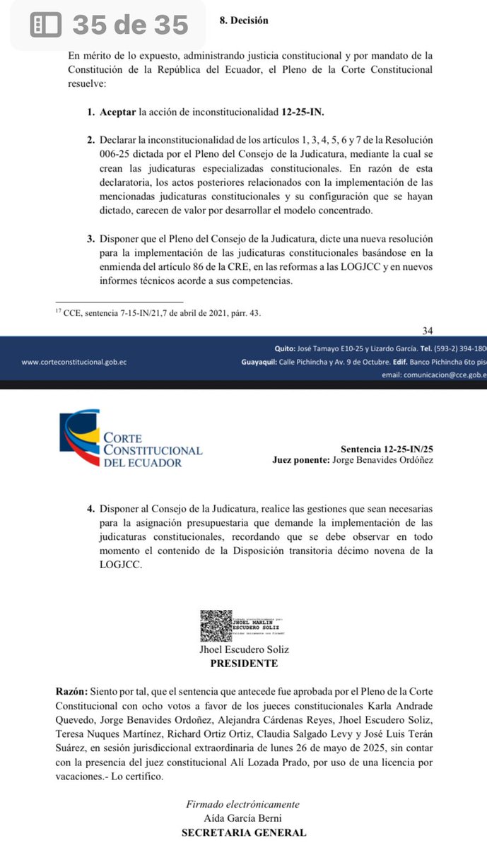 Drwandradee's tweet photo. 🚨OTRO REVÉS PARA GODOY|| 
La Corte Constitucional declaró inconstitucional varios artículos claves de la mañosa Resolución 006-25 propuesta por Mario Godoy presidente prorrogado del @CJudicaturaEc para la creación de las dependencias judiciales constitucionales resuelta en la pregunta 2 del Referéndum de Noboa, que obstruía el acceso a las garantías jurisdiccionales.
✍️ La @CorteConstEcu le manda a hacer una nueva resolución, pero no violatoria. 
✍️Ya es hora que este caballero prorrogado se vaya a su casa o 🇨🇦
✍️Felicitaciones a los accionantes @odinbaco @auraneurotica👏👏