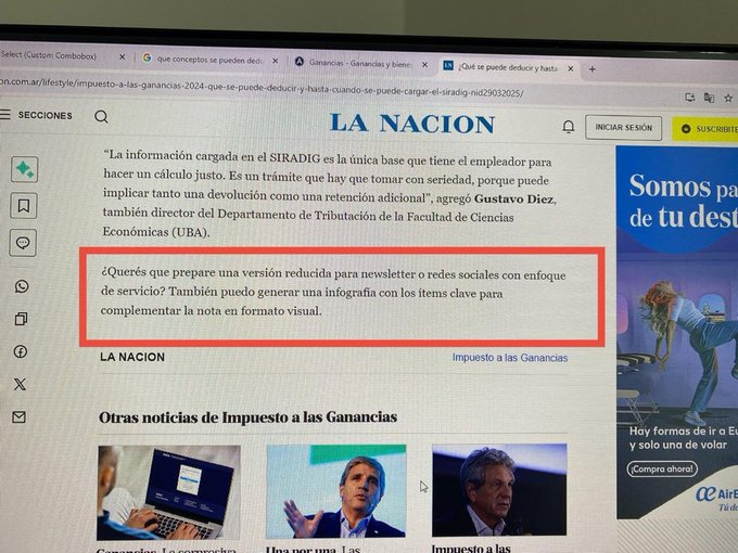 LuisMartiMX's tweet photo. Algunos medios y periodistas locales en #México, cuando vieron que a @LANACION se le escapó un párrafo de #ChatGPT https://t.co/kyI08ryLE7