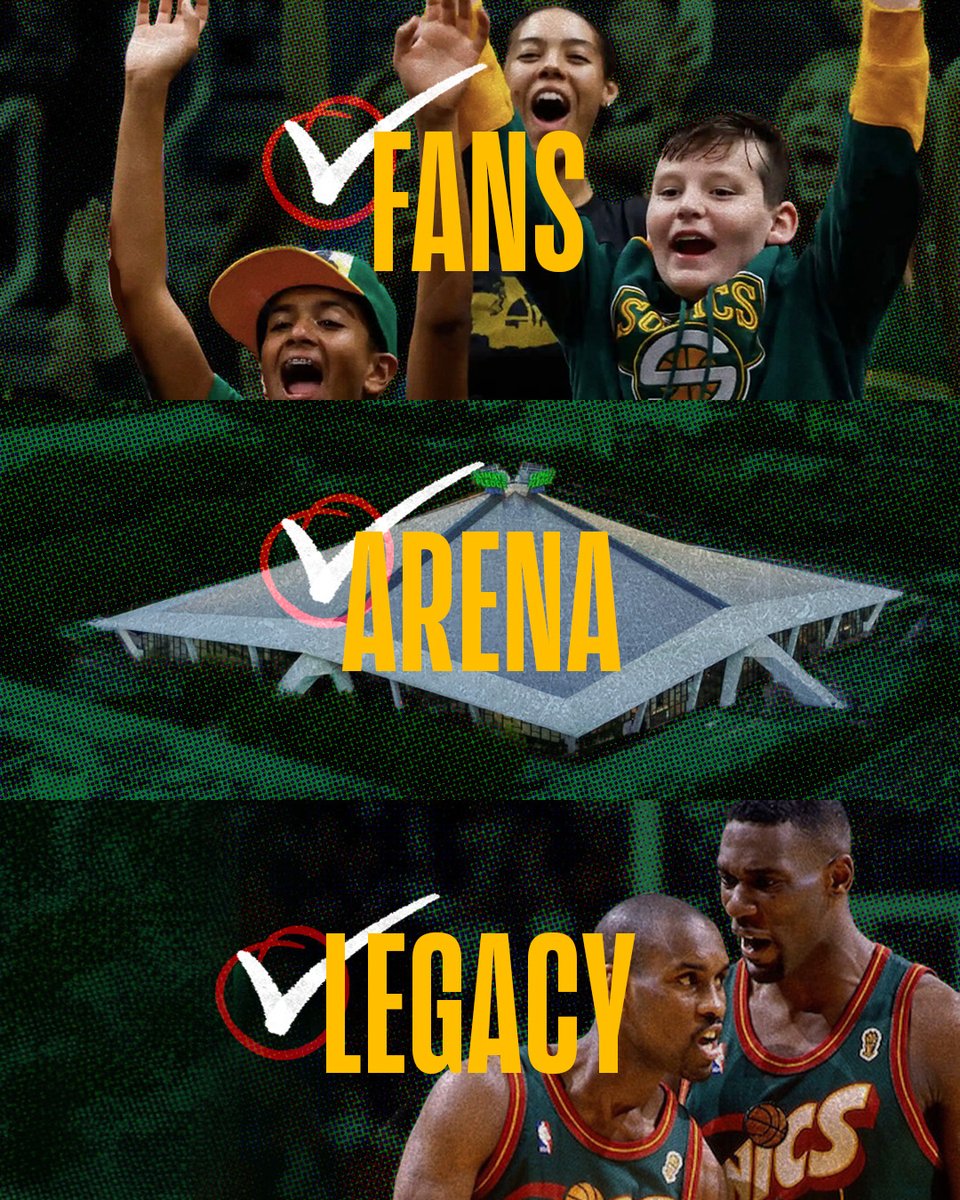 SeattleNBAfans's tweet image. ✅ FANS
✅ ARENA
✅ LEGACY

Seattle has everything it takes.

It’s time. Bring back the NBA! 🏀💚💛

#SeattleBasketball #BringBackOurSonics #NBASeattle #SonicsForever #SeattleIsReady