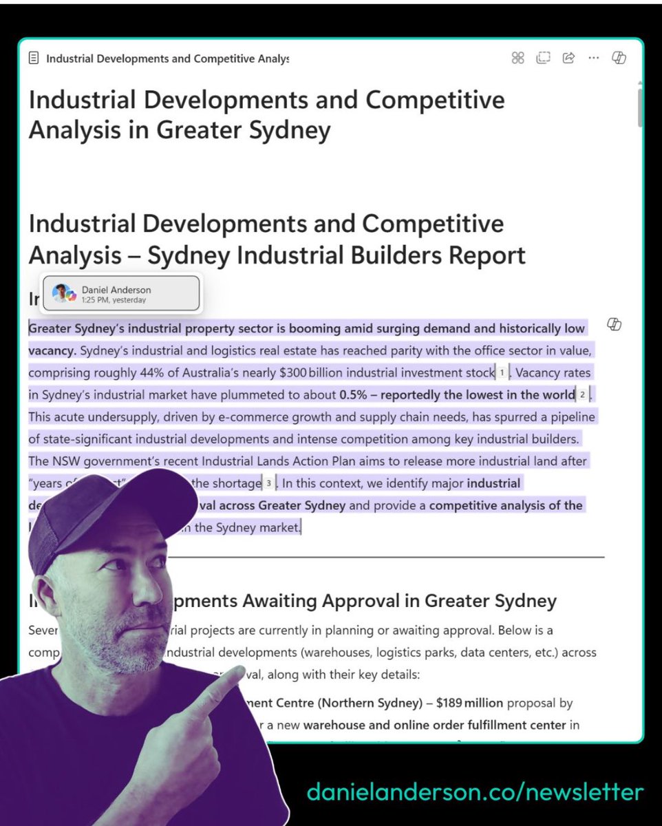 Daniel Anderson | Microsoft MVP (@sharepointfocus) on Twitter photo During a training session for a construction company we used <a href="/Copilot/">Microsoft Copilot</a> Research Agent to uncover open development opportunities in Sydney and then do a competitive analysis. Took that to Copilot Pages and the team collaborated. During a training session for a construction company we used <a href="/Copilot/">Microsoft Copilot</a> Research Agent to uncover open development opportunities in Sydney and then do a competitive analysis. Took that to Copilot Pages and the team collaborated.