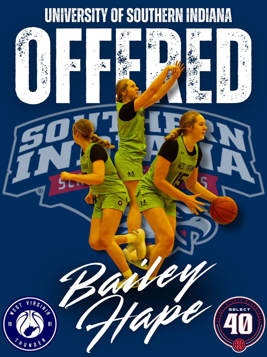 West Virginia Thunder S40 17U (Perry) (@wvthunders4017u) on Twitter photo Bailey Hape ‘26 ( <a href="/bailey_hape/">Bailey Hape</a> ) has picked up another offer to the University of Southern Indiana!
#WVThunderFam | ⚡️⚡️ Bailey Hape ‘26 ( <a href="/bailey_hape/">Bailey Hape</a> ) has picked up another offer to the University of Southern Indiana!
#WVThunderFam | ⚡️⚡️