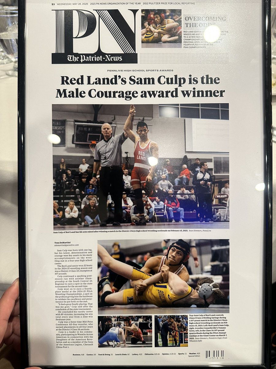 Congrats to Sam Culp on the <a href="/PennLive/">PennLive.com</a> Sports Banquet Courage award!! <a href="/RedLandHS/">Red Land H.S.</a>