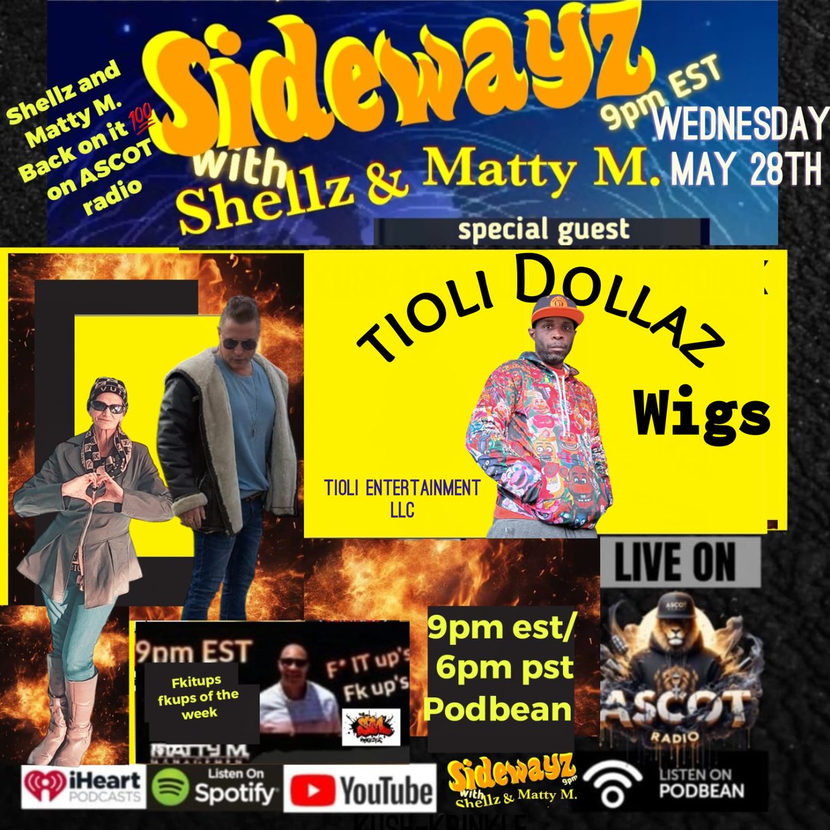Tonight at 9 PM Est. Sidewayz With Shellz &amp; Matty M.

With Special Guest Tioli Dollaz. 

<a href="/SidewayzWithSM/">Sidewayz With Shellz & Matty M.</a> <a href="/sbug926/">Shellie Davis</a> <a href="/MattyManagement/">Matty M.</a> 
#SidewayzWithShellzandMattyM 
#Shellhigh #MattyM