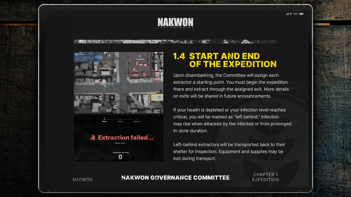 Greetings from the NAKWON Governance Committee.

To assist citizens who may be unfamiliar with expeditions, we are distributing the official Expedition Guidebook.
Please review the contents of the Guidebook thoroughly.

#NAKWON #Zombie #survival
