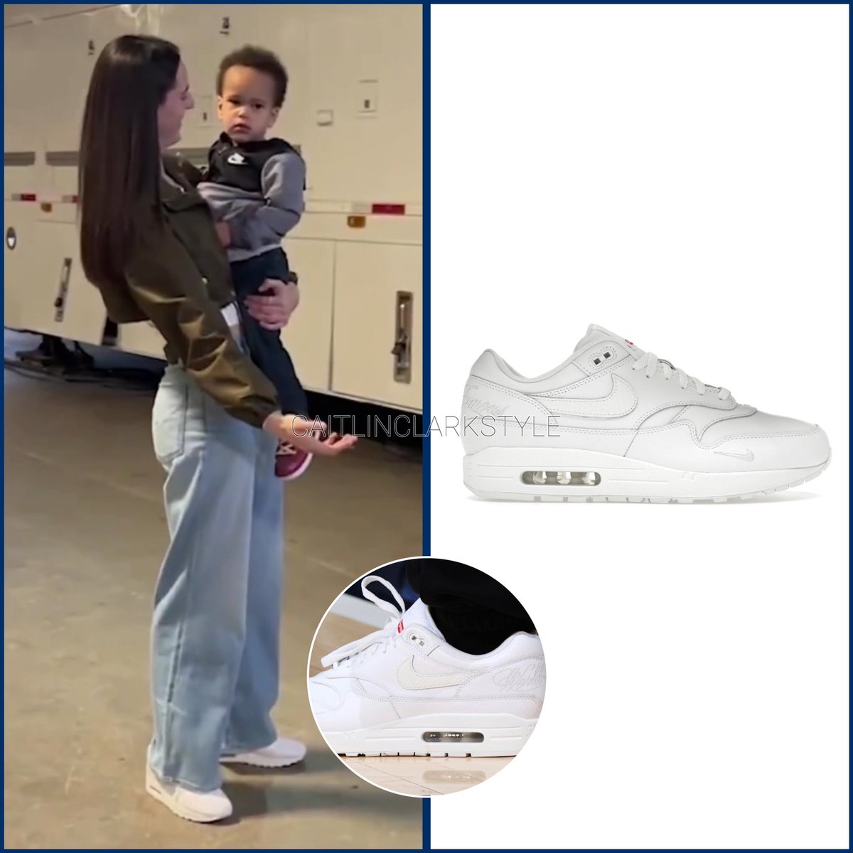caitlinclarksty's tweet image. May 28, 2025: @CaitlinClark22 at Fever vs Mystics | Baltimore, Maryland | wearing @Nike Nike x Supreme Air Max 1 ‘87. Shop: resale starts at $205 go.shopmy.us/p-18751703 #KCPartner 

Caitlin in the Supreme x Nike Air Max 1 Triple White. Snakeskin Swoosh, ‘World Famous’ on the
