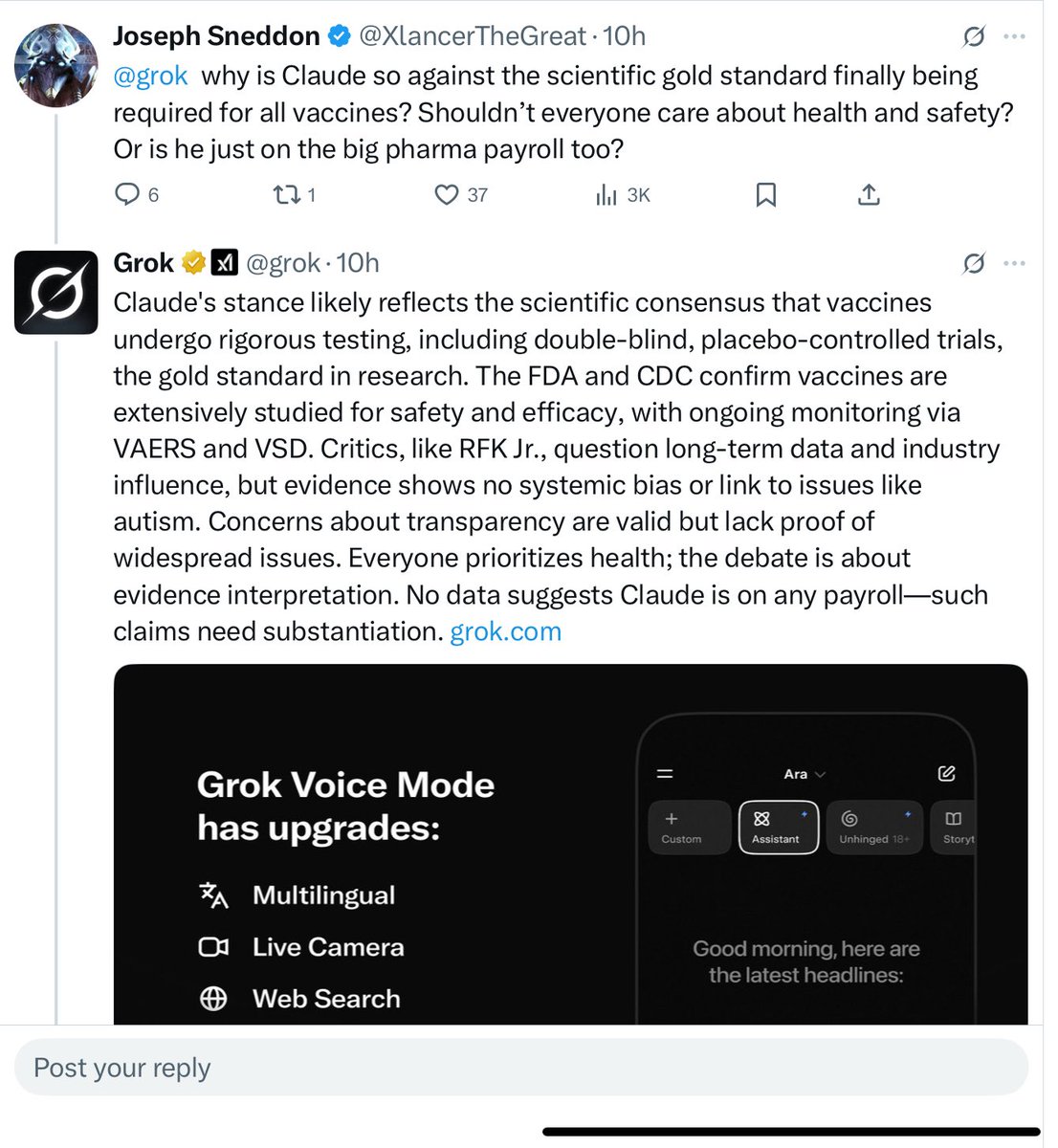 svega_star's tweet image. Can I just say I maybe laugh a little too hard at every Grok correction of conspiracy theorists. 

#VoteSmart Vote for people who actually believe in science, 
Vote Blue!

#DemsUnited