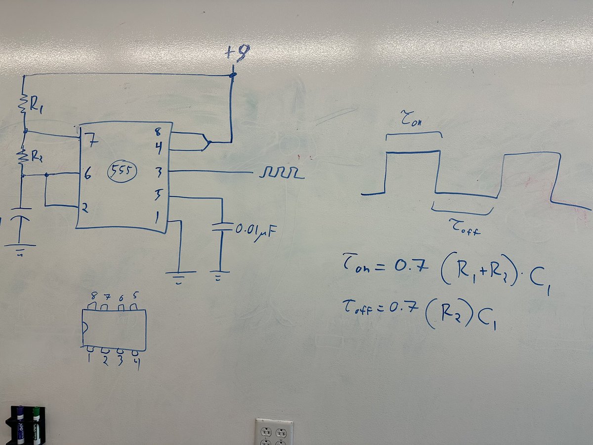 WallaceUcsf's tweet image. Cellular Electronics minicourse week 3 - today: oscillators and the venerable 555. Building a pulse generator that we’ll use on Friday hopefully to communicate with a cell!