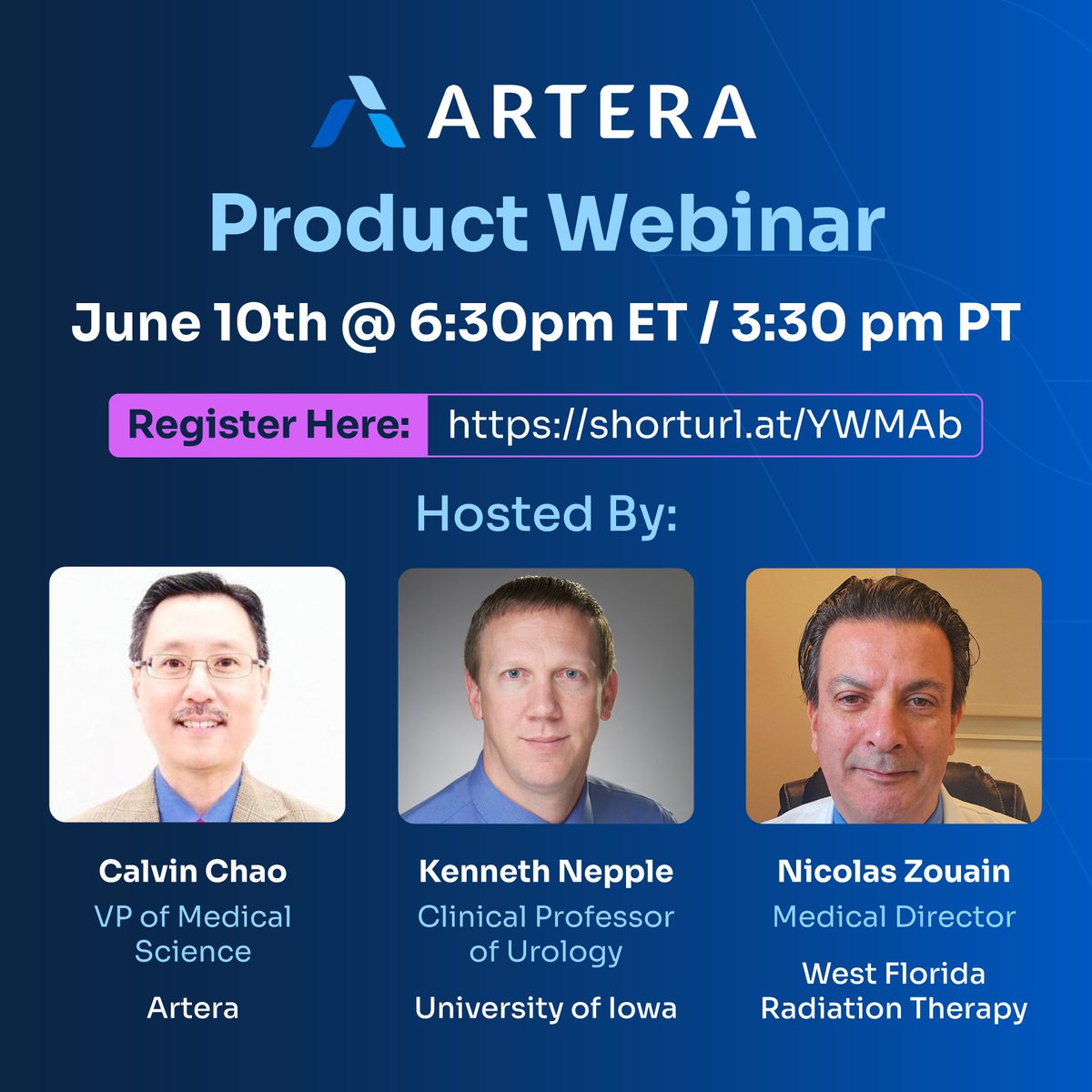Join us June 10 @ 6:30 PM ET for a live webinar on the Artera Prostate Test!

Hear how clinicians are using it to guide care across the spectrum of risk groups and treatment scenarios.

🧠 Dr. Chao | Dr. Nepple | Dr. Zouain
🔗 Register: heyor.ca/sG0RkN