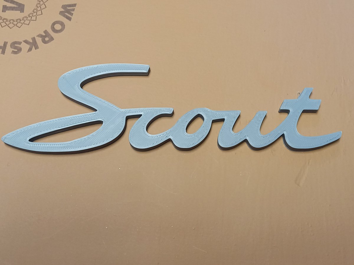 This scout script emblem is looking sharp and ready for a new home!  🛠️💖 Excited to see how our client will make it uniquely theirs. What’s  your dream customization? Share with us! #3dprint #ihscout #customcreations #classiccars  etsy.me/4dIFTky
