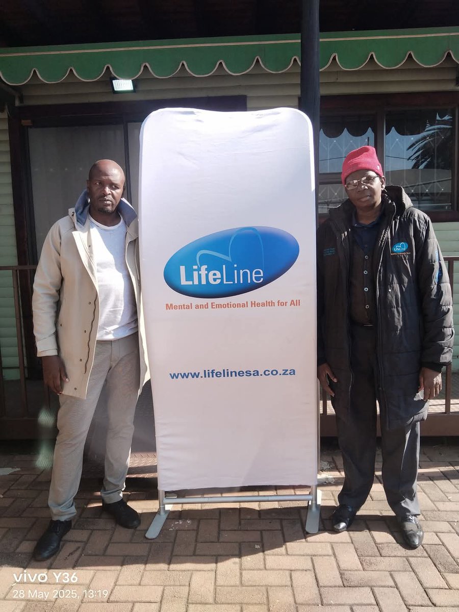 LifeLine_ZA's tweet photo. Mr. Taelo Motloung (SG of FUSA) and Mr. Willy Qwabe: Social Worker #LifeLineSA are posing for the photo after the union's official visit to the LLSA office. FUSA & LLSA have an MOU aimed to assist footballers to address their mental and emotional health challenges. 0861-322-322 https://t.co/q8T8iCX6Lv