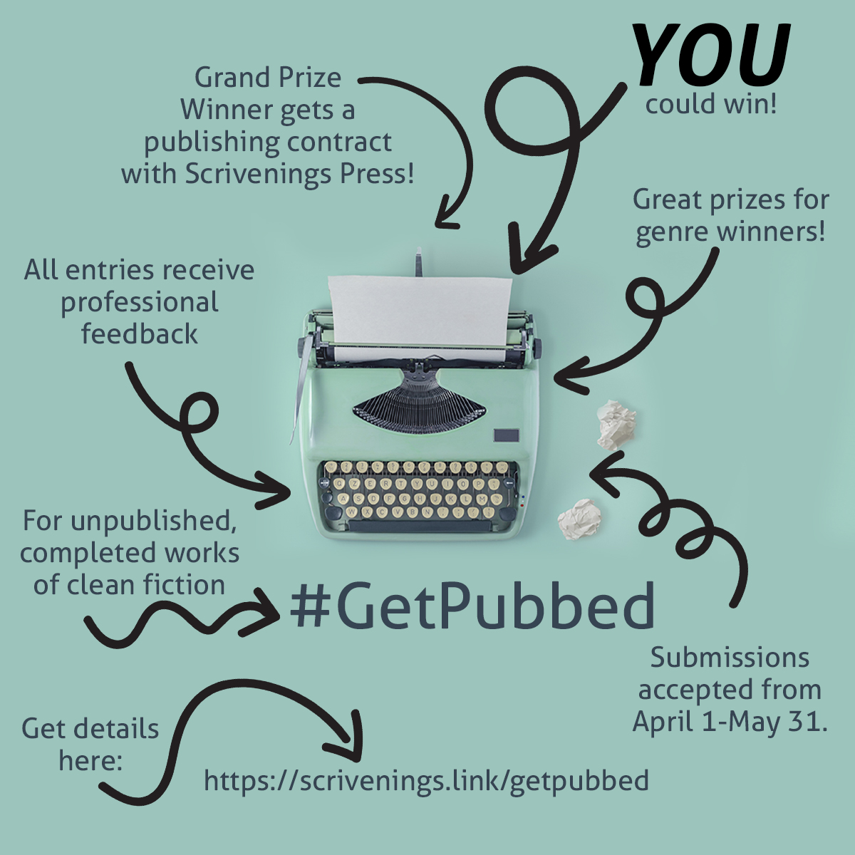 If you've finished your manuscript and are searching for feedback and a potential publishing home, the #GetPubbed writing contest was created for writers like you!

Find details/enter here:

scrivenings.link/getpubbed

Hurry! The deadline is midnight (central time) May 31, 2025.