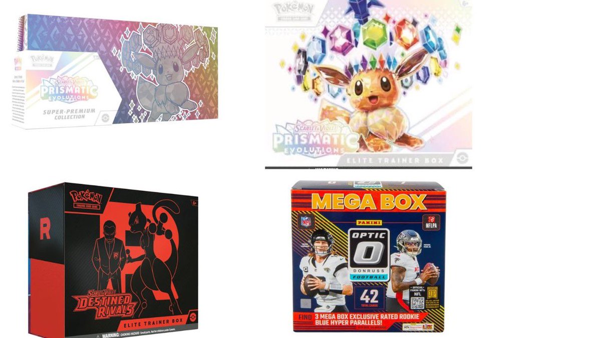 FastBreakCards's tweet image. Join us in our very active FBC discord tonight around 9 PM EST for a potential walmart drop.  We are expecting Destined Rivals, Prismatic Evolutions (possibly SPC’s again) and possibly NFL Optic and Select.  All of our walmart monitors will be opened to ensure we hit every drop.…
