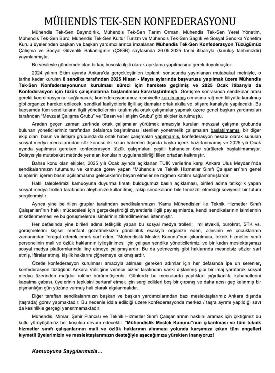 Mühendis Tek-Sen Yerel Sendikası (@muhtekyerelyntm) on Twitter photo Mühendis Tek-Sen Konfederasyonu resmi açıklamasıdır.
<a href="/MuhTekYerelYntm/">Mühendis Tek-Sen Yerel Sendikası</a>
<a href="/MuhTekBuro/">Mühendis Tek-Sen Büro</a>
<a href="/MuhTekTrmOrmn/">Mühendis Tek-Sen Tarım-Orman</a>
<a href="/MuhTekBayindir/">Mühendis Tek-Sen Bayındırlık</a>
<a href="/MuhTekSenSagSos/">Mühendis Tek-Sen Sağlık ve Sosyal</a>
<a href="/muhteksenkultur/">Mühendis Tek-Sen Kültür Turizm</a> Mühendis Tek-Sen Konfederasyonu resmi açıklamasıdır.
<a href="/MuhTekYerelYntm/">Mühendis Tek-Sen Yerel Sendikası</a>
<a href="/MuhTekBuro/">Mühendis Tek-Sen Büro</a>
<a href="/MuhTekTrmOrmn/">Mühendis Tek-Sen Tarım-Orman</a>
<a href="/MuhTekBayindir/">Mühendis Tek-Sen Bayındırlık</a>
<a href="/MuhTekSenSagSos/">Mühendis Tek-Sen Sağlık ve Sosyal</a>
<a href="/muhteksenkultur/">Mühendis Tek-Sen Kültür Turizm</a>