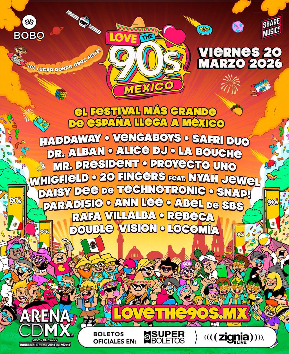 Llega a MÉXICO el lugar donde eres feliz!!!
#lovethe90smx

Boletos YA a la venta en Superboletos 🎟️