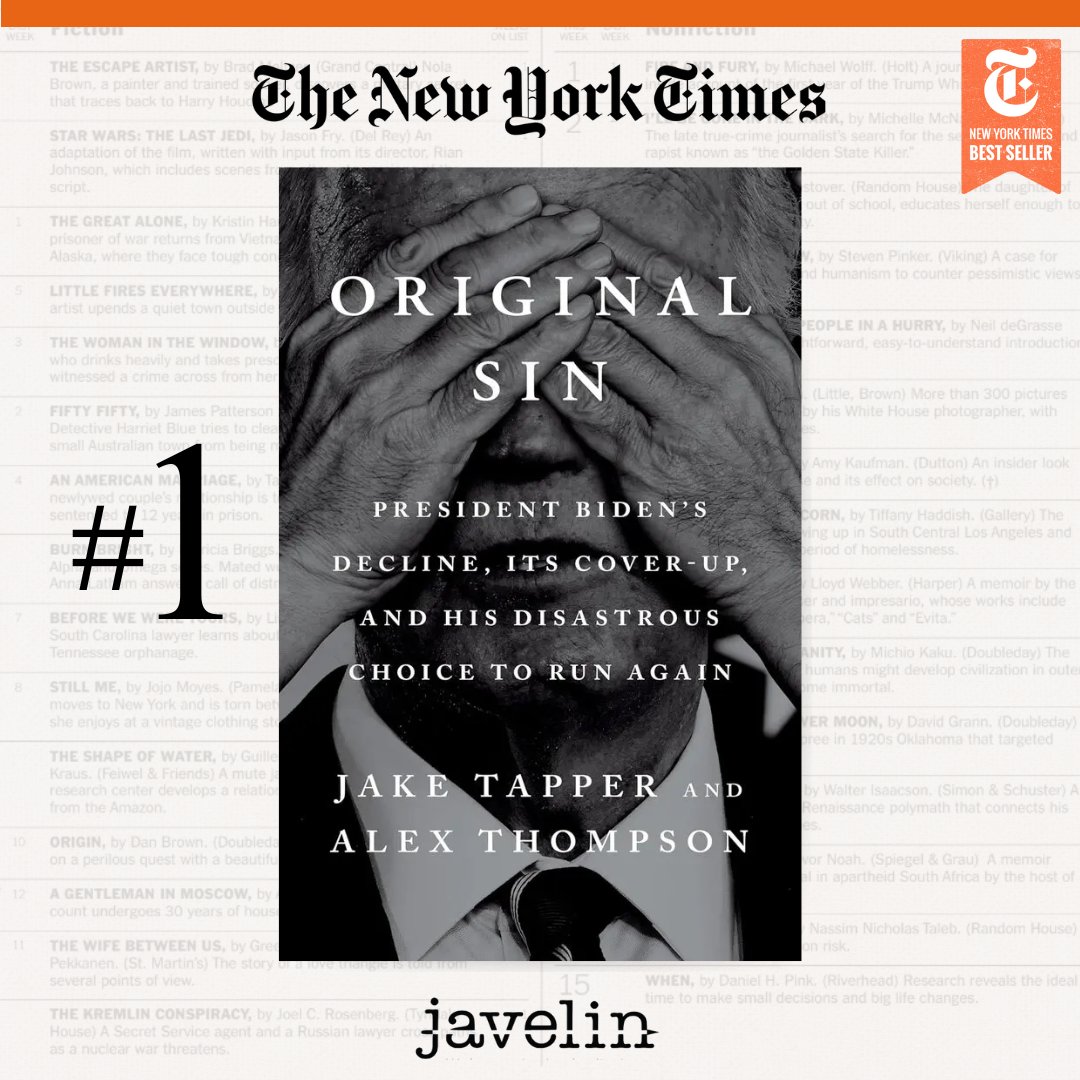 JavelinDC's tweet image. 🚨🚨🚨Congratulations to @AlexThomp and @jaketapper on their monster hit ORIGINAL SIN - now a #1 New York Times bestseller. The book has won rave reviews and topped numerous bestseller lists in its first week. Get your copy now!