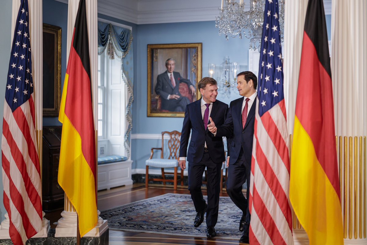 Johann Wadephul (@aussenminde) on Twitter photo Allies. Partners. Friends. Thank you, <a href="/SecRubio/">Secretary Marco Rubio</a>, for inviting me to Washington, DC today, focusing on our common goals. Transatlantic unity is key to finally stop Putin‘s war of aggression against Ukraine and to bring peace to the Middle East. Allies. Partners. Friends. Thank you, <a href="/SecRubio/">Secretary Marco Rubio</a>, for inviting me to Washington, DC today, focusing on our common goals. Transatlantic unity is key to finally stop Putin‘s war of aggression against Ukraine and to bring peace to the Middle East.